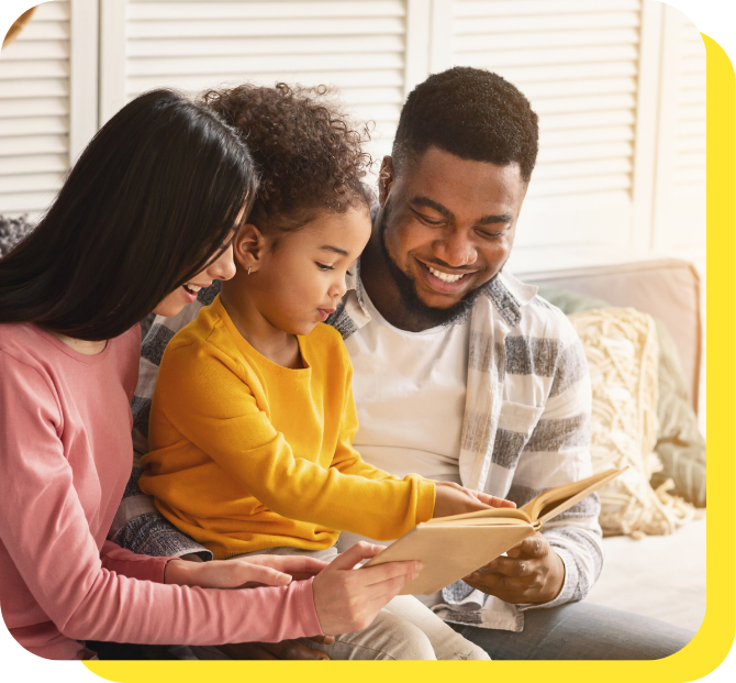 Parents and child smiling together while managing their Serve and Protect Credit Union account, demonstrating family financial security and trust.