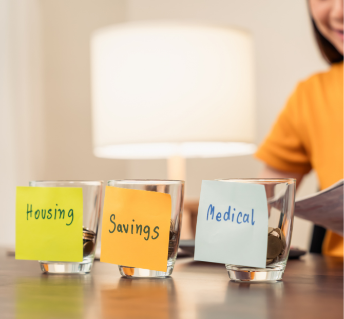 Jars for different budget calculator categories and savings goals