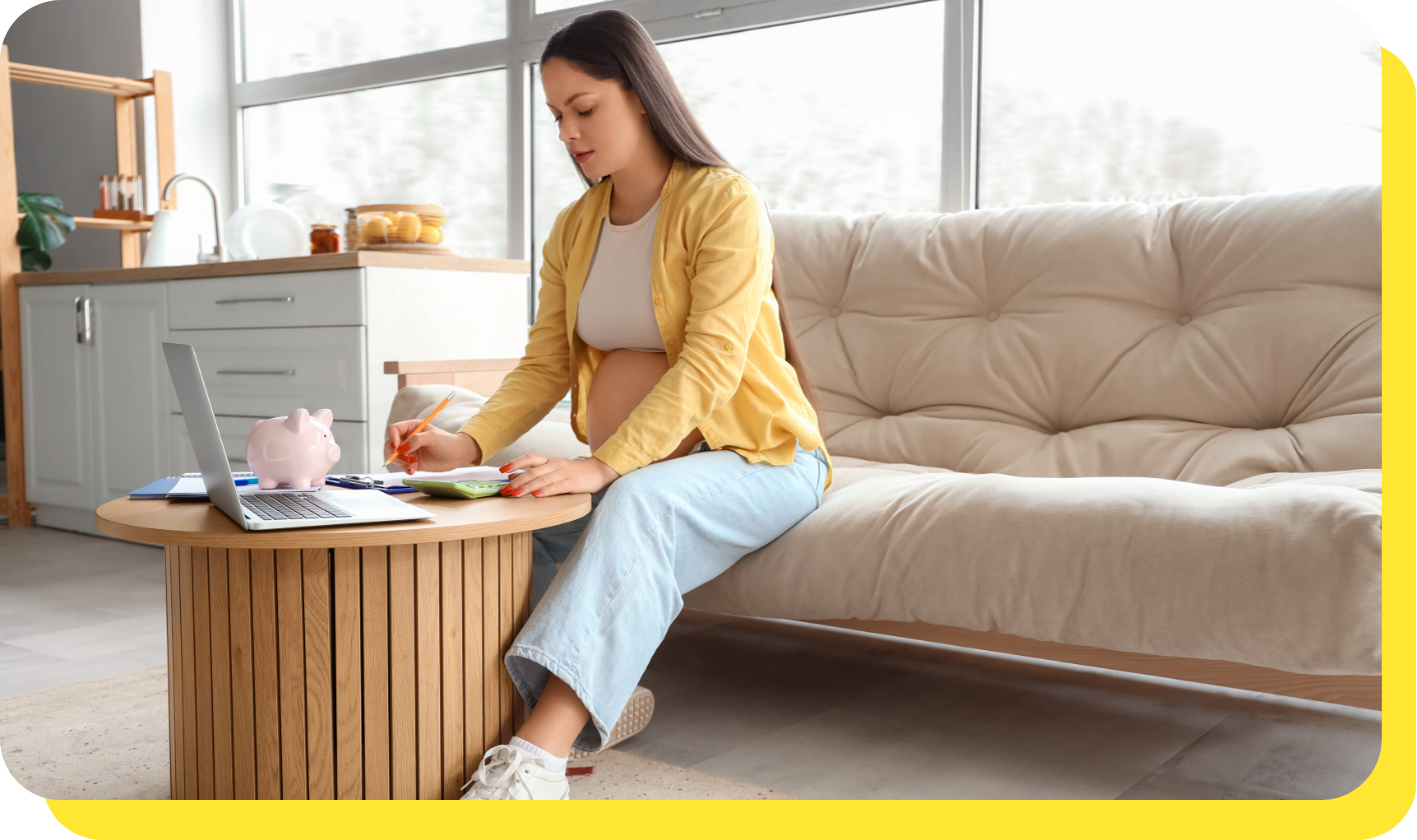 A pregnant woman calculating tax benefits for employees using a benefits calculator