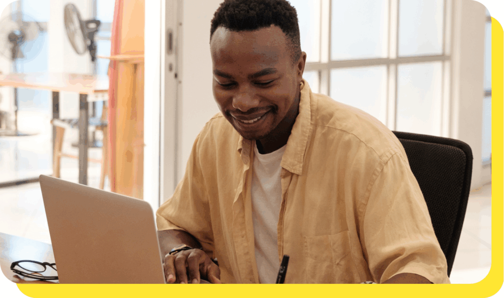 Man looking impressed while taking notes about the financial empowerment offered by Serve and Protect's open banking loans.