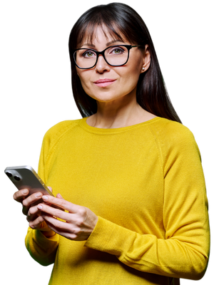 Woman on phone looking at tax benefits for employees using a benefits calculator
