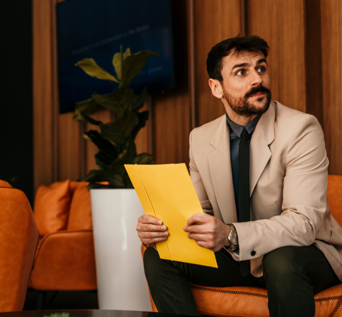 Man with citizenship application paperwork after using an immigration fee calculator to estimate costs