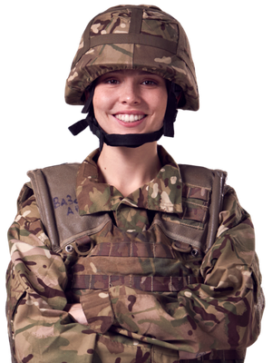 Female soldier smiling after using a relocation cost calculator to plan her next move